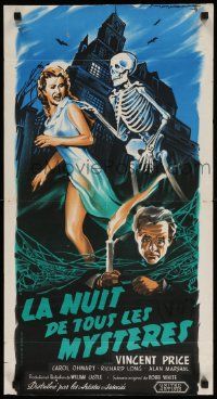 9b434 HOUSE ON HAUNTED HILL French 16x29 '59 classic Vincent Price, art of skeleton chasing girl!
