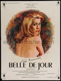 9b447 BELLE DE JOUR French 24x32 '67 Luis Bunuel, close up of sexy Catherine Deneuve by Ferracci!