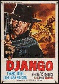 9b184 DJANGO Italian 1sh '66 Sergio Corbucci, Belinsky spaghetti western art of Franco Nero w/ gun