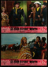 9b228 HEROES OF FORT WORTH set of 2 Italian 19x27 pbustas '66 spaghetti western, Edmund Purdom!