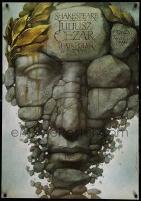 9b142 JULIUSZ CEZAR stage play Polish 27x39 '94 Wieslaw Walkuski art of stone face!