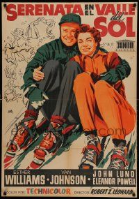 9b523 DUCHESS OF IDAHO Spanish '56 art of sexy Esther Williams & Van Johnson skiing by Jano!