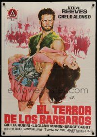 9b535 GOLIATH & THE BARBARIANS Spanish '62 art of Reeves protecting Chelo Alonso by Jano!