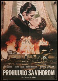 9b382 GONE WITH THE WIND Yugoslavian 19x27 R70s romantic close up of Clark Gable & Vivien Leigh!
