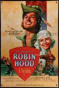 9c026 ADVENTURES OF ROBIN HOOD 1sh R89 Flynn as Robin Hood, De Havilland, Rodriguez art!