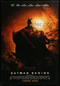 9c074 BATMAN BEGINS advance DS 1sh '05 Christian Bale rescuing Katie Holmes, coming soon!