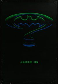 9c076 BATMAN FOREVER teaser 1sh '95 Kilmer, Kidman, cool question mark & bat symbol design!