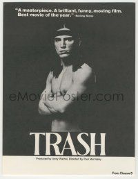 9d015 ANDY WARHOL'S TRASH herald '70 close up of barechested Joe Dallessandro, Andy Warhol classic!
