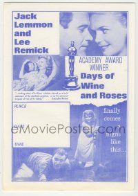 9d066 DAYS OF WINE & ROSES herald '64 Blake Edwards, alcoholics Jack Lemmon & Lee Remick!