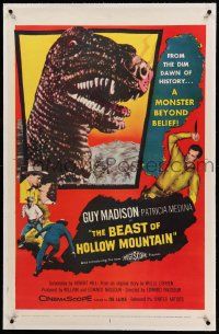 9f013 BEAST OF HOLLOW MOUNTAIN linen 1sh '56 dinosaur monster beyond belief from the dawn of history