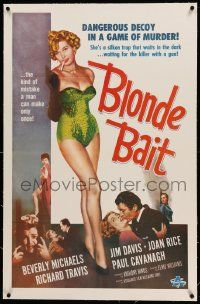 9f024 BLONDE BAIT linen 1sh R50s full-length sexy smoking bad girl Beverly Michaels is a silken trap!
