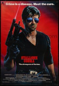 9f044 COBRA linen 1sh '86 crime is a disease and Sylvester Stallone is the cure, John Alvin art!