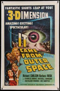 9f123 IT CAME FROM OUTER SPACE linen 3D 1sh '53 Ray Bradbury, classic 3-D sci-fi, Joseph Smith art!