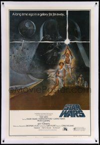 9f232 STAR WARS linen style A first printing int'l 1sh '77 George Lucas classic epic, Tom Jung art!