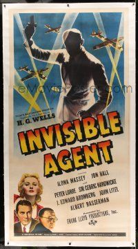 9g030 INVISIBLE AGENT linen 3sh '42 cool fx image of invisible man with WWII airplanes, Peter Lorre