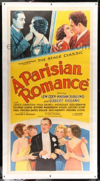 9g034 PARISIAN ROMANCE linen 3sh '32 Lew Cody & Gilbert Roland in love triangle, great stone litho!