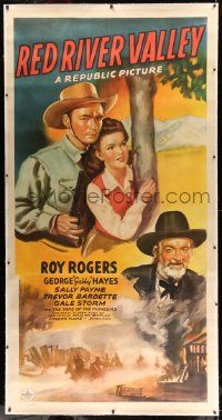 9g035 RED RIVER VALLEY linen 3sh '41 great art of Roy Rogers, Gabby Hayes & pretty Gale Storm!