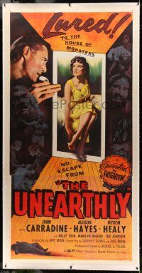 9g041 UNEARTHLY linen 3sh '57 John Carradine & sexy Allison Hayes lured to the house of monsters!