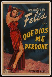 9g064 MAY GOD FORGIVE ME linen Argentinean '48 incredible full-length RAF art of sexy Maria Felix!