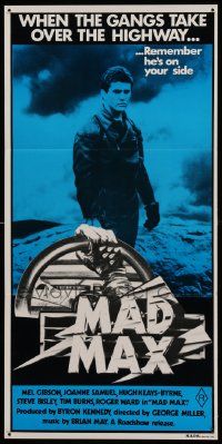 9g272 MAD MAX Aust daybill R81 Mel Gibson, George Miller, glossy blue poster for major re-release!