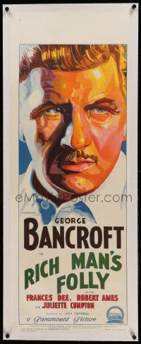 9g077 RICH MAN'S FOLLY linen long Aust daybill '31 Richardson Studio stone litho of George Bancroft!