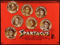 9g339 SPARTACUS British quad '61 Kubrick, Reynold Brown art of stars on gold coins+ Saul Bass art!