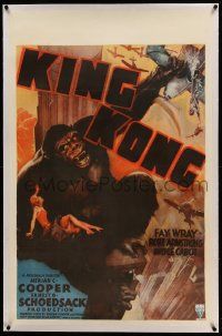 9g197 KING KONG linen 27x42 commercial poster '70s art of ape w/ Fay Wray on Empire State from R38!