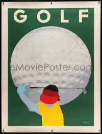 9g178 RAZZIA signed linen 46x62 French art print '82 cool art of golfer & giant ball!