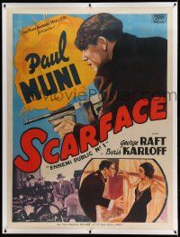 9g151 SCARFACE linen French 1p R40s Howard Hawks, stone litho of Paul Muni with Tommy gun!