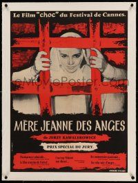 9g114 JOAN OF THE ANGELS linen French 22x31 '61 art of possessed nun behind bars needing exorcism!