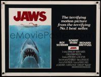 9g207 JAWS int'l 1/2sh '75 art of Steven Spielberg's classic man-eating shark & sexy swimmer, rare!