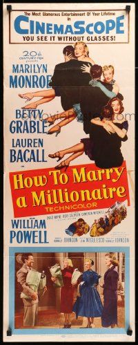 9g248 HOW TO MARRY A MILLIONAIRE insert '53 sexy Marilyn Monroe, Betty Grable & Lauren Bacall!