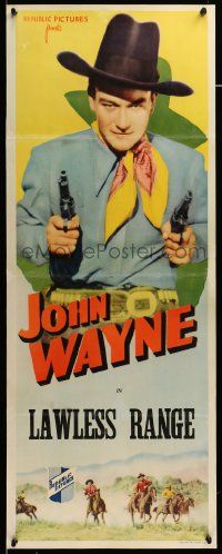 9g236 JOHN WAYNE insert '30s great image of John Wayne pointing two guns, Lawless Range, rare!