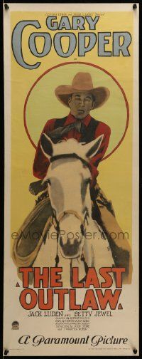 9g238 LAST OUTLAW insert '27 wonderful image of young cowboy Gary Cooper on horseback, rare!
