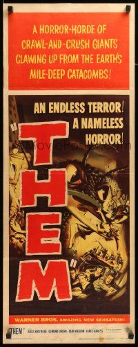 9g255 THEM insert '54 classic sci-fi, art of horror horde of giant bugs terrorizing people!