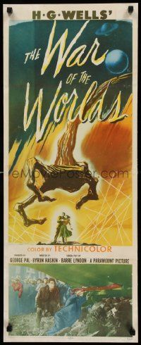 9g244 WAR OF THE WORLDS insert '53 H.G. Wells classic produced by George Pal, best art!