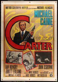 9g136 GET CARTER linen Italian 2p '71 cool art of Michael Caine holding shotgun + inset photos!