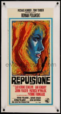 9g121 REPULSION linen Italian locandina '66 Polanski, different art of Deneuve & straight razor!