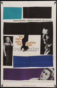 9g275 MAN WITH THE GOLDEN ARM 1sh '56 Frank Sinatra is hooked, classic Saul Bass artwork & design!