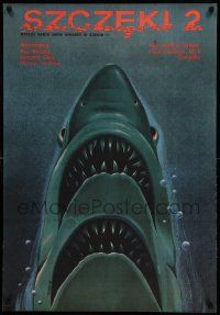 9g333 JAWS 2 Polish 27x38 '79 incredible different artwork of shark with two mouths by Lutczyn!