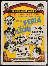 9g057 MARX BROS QUAD BILL linen South American '70s art of all 4 in their 4 greatest Paramount hits!