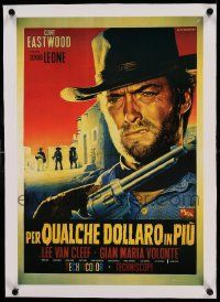 9g182 FOR A FEW DOLLARS MORE linen 15x21 REPRO poster '90s Fiorenzi art of Eastwood from Italian 1p!
