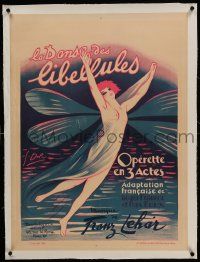 9g157 LA DANSE DES LIBELLULES linen 23x31 French stage poster '26 Georges Dola art of topless fairy!