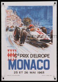 9g199 MONACO linen 16x24 French commercial poster '80s Beligond 1963 Formula 1 Grand Prix racing art