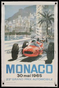 9g200 MONACO linen 16x24 French commercial poster '80s Turner 1965 Formula 1 Grand Prix racing art!