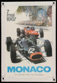 9g201 MONACO linen 16x24 French commercial poster '80s Turner 1967 Formula 1 Grand Prix racing art!