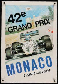 9g202 MONACO linen 16x24 French commercial poster '84 Berenguier Formula One Grand Prix racing art!