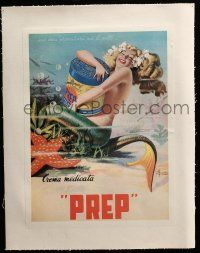 9g170 PREP CREMA MEDICATA linen 10x14 Italian advertising poster '50s sexy mermaid art by Ferrante!