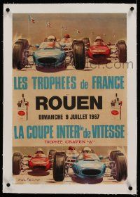 9g185 ROUEN linen 15x23 French special '67 Michel Beligond art of Formala One race cars!
