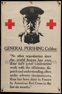 9g160 GENERAL PERSHING CABLES linen 25x37 WWI war poster 1917 for the American Red Cross in France!